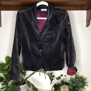 Vintage Campus Casuals Women's Button Front Notch Velvet Blazer Plum Medium